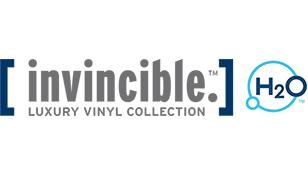 Invincible luxury vinyl collection logo with blue H2O icon on white background