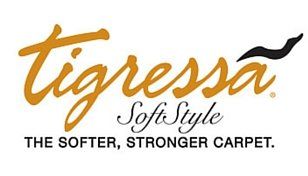 Tigressa SoftStyle carpet logo in gold and black with tagline “The softer, stronger carpet.”