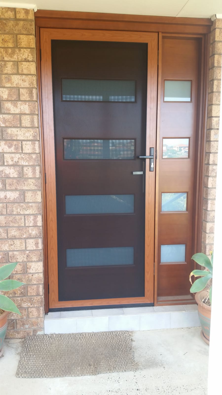 wooden frame glass door