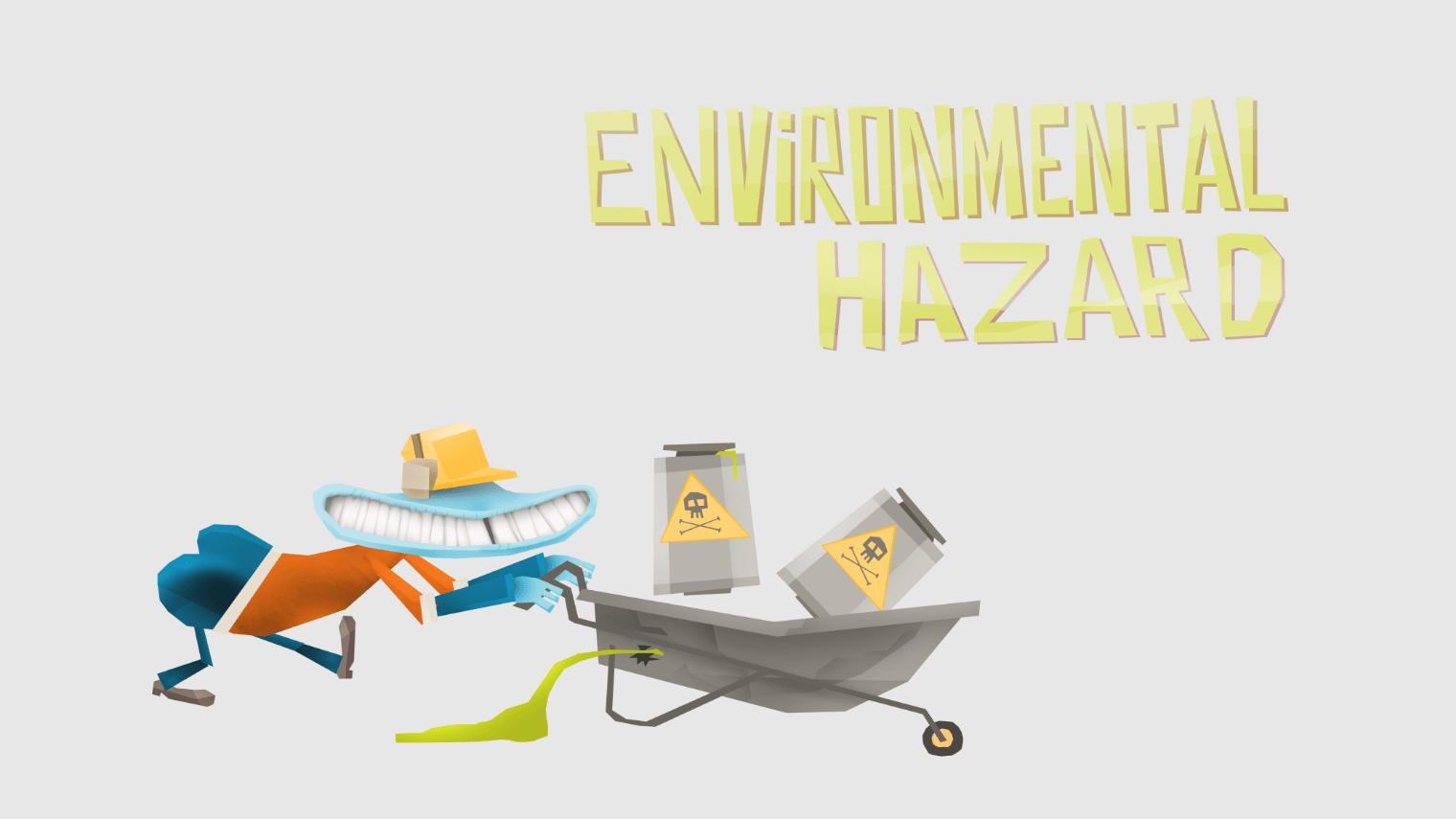 An illustrated character carrying poison in a wheelbarrow