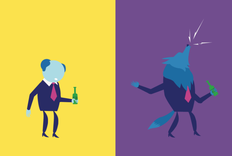 A man and a werewolf illustrated characters