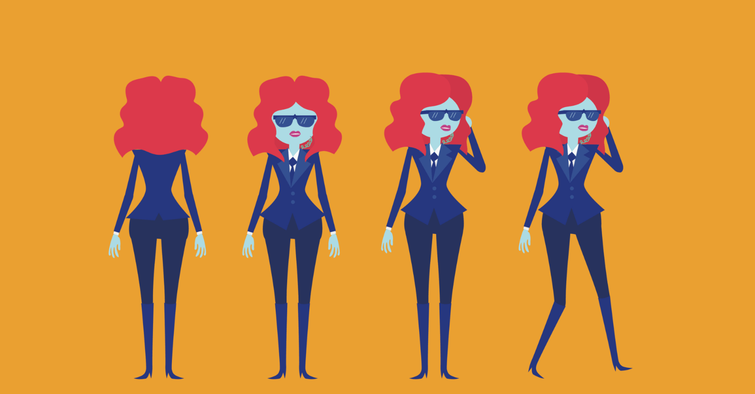Multiple angles of a smartly dressed female AGL character