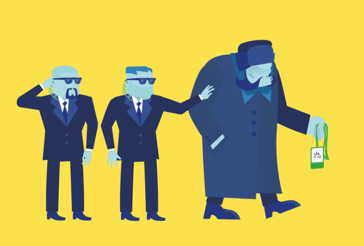 Three large illustrated characters