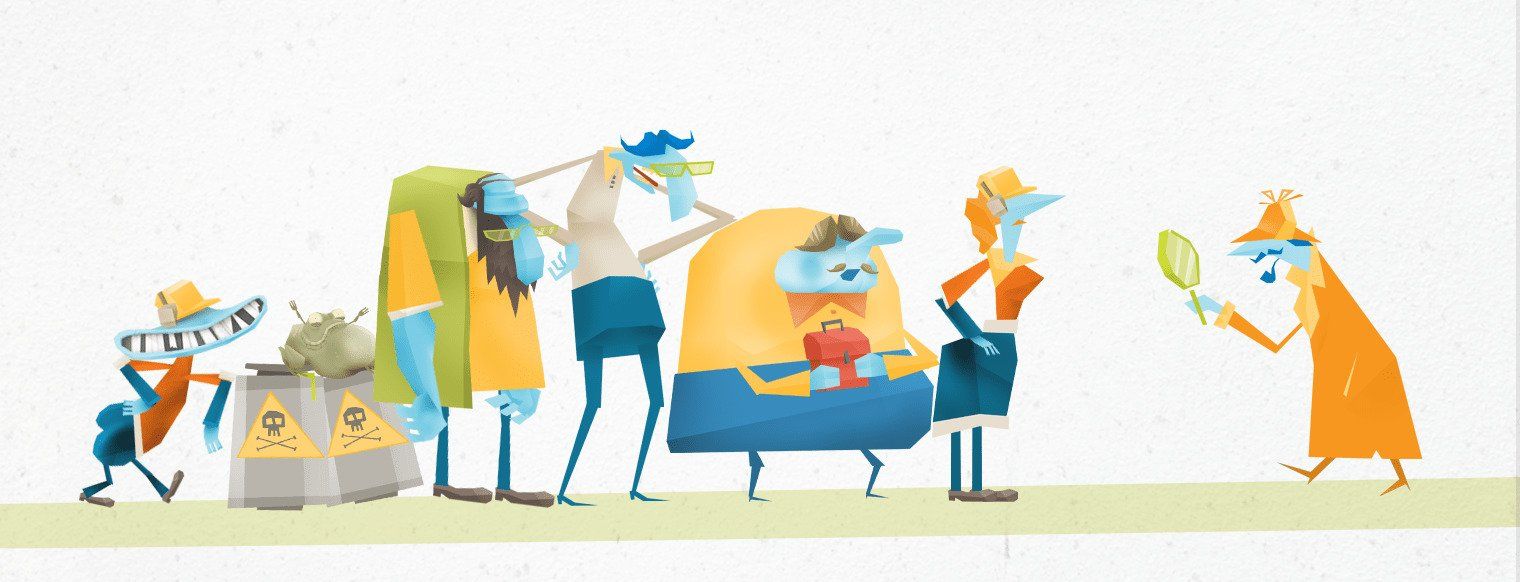 A group of different style illustrated characters