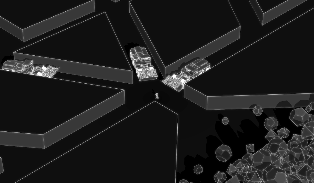 Black and white illustration of a mining operation