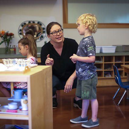 Child talking with guide