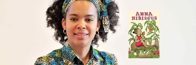 Author Atinuke with book cover image of her book Anna Hibiscus