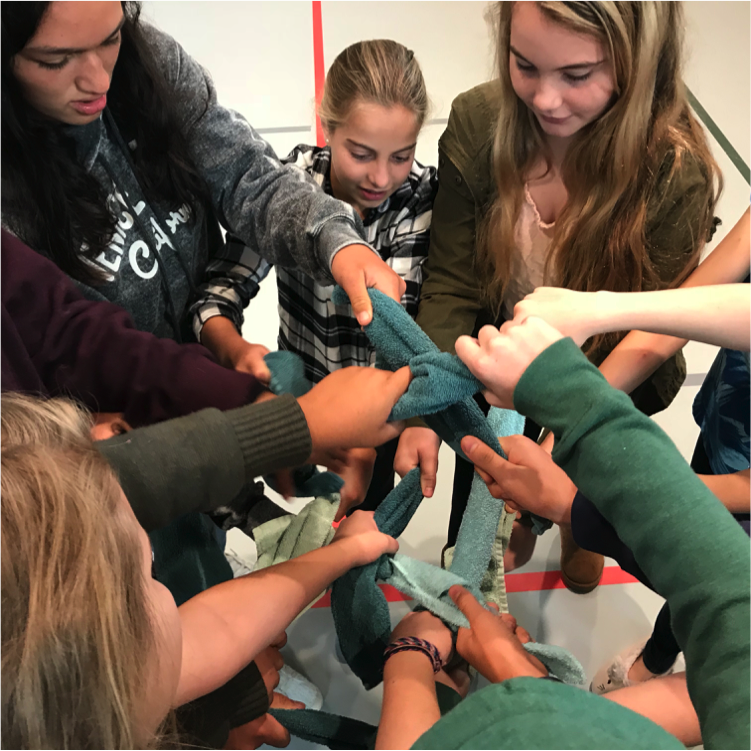 Adolescent students team building exercise