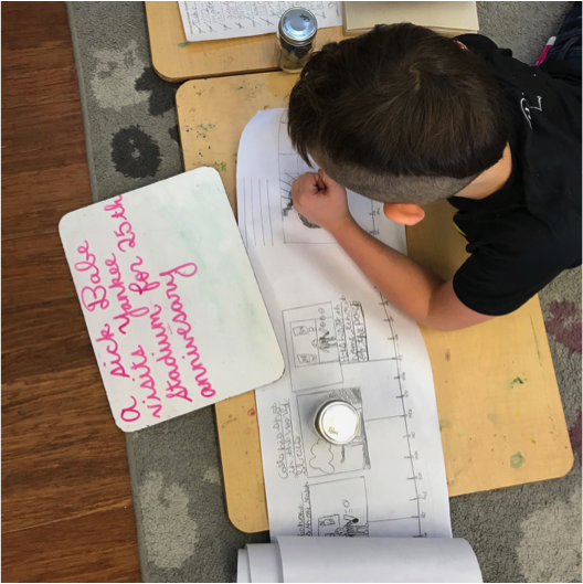 Child on floor working on timeline lesson