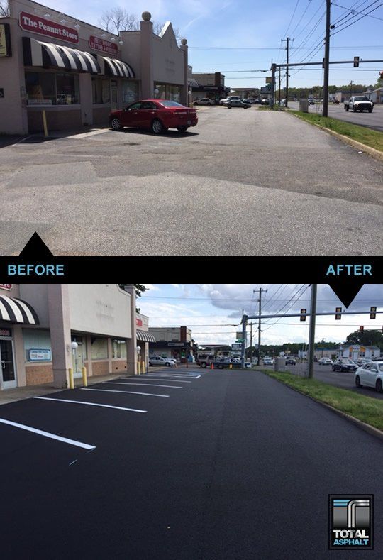 A before and after photo of a parking lot