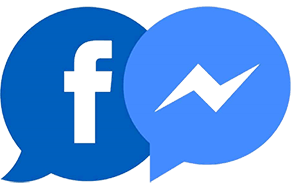 A facebook logo and a messenger logo are shown on a white background.