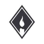 Candle flame within a dark diamond frame.