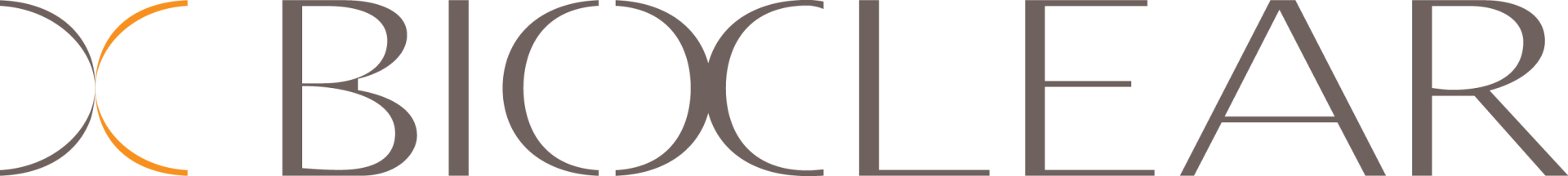 Bioclear logo with intersecting circles in gray and orange.