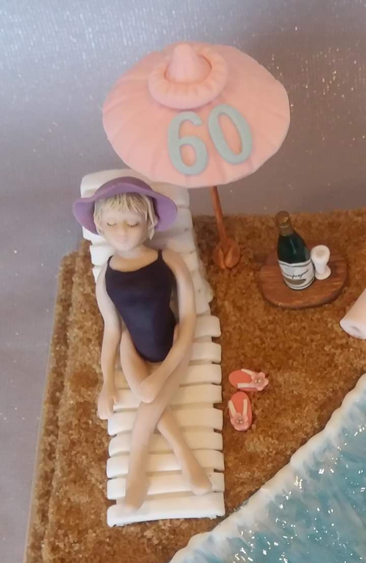 Beach cake seaside cake topper relaxing lady