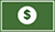 A green rectangular icon featuring a white circle with a black dollar sign inside.