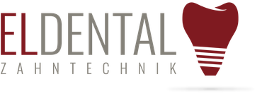 Ein Logo für Eldental Zahntechnik mit einem roten Zahn