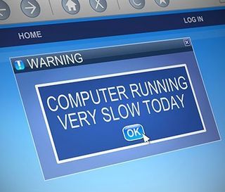 Illustration depicting a computer dialogue box with a slow computer concept.