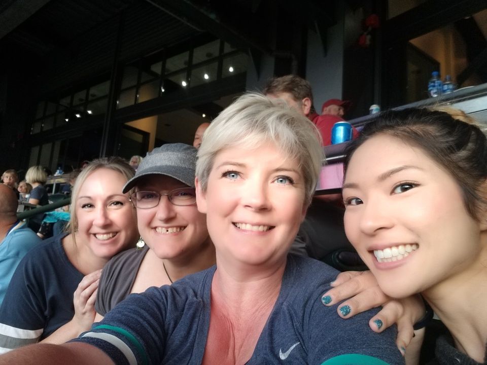 Michelle & PackageIt colleagues at a Mariner’s Game. LEFT TO RIGHT: Teresa Nelson (Estimator), Jennifer Burch (Purchasing Supervisor), Michelle Gish (Lead Estimator) and Lisa Taiga (Inside Sales & Customer Service). Custom Packaging Solutions from PackageIt in Seattle