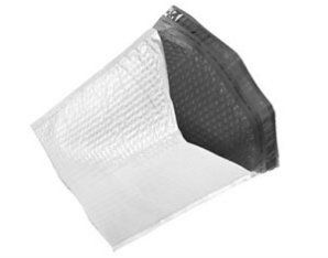 A white bubble envelope with a black zipper on a white background.