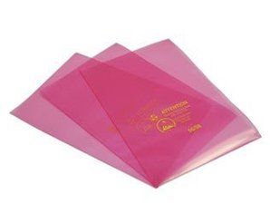 Three pink plastic bags are stacked on top of each other