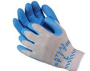 A pair of blue and white gloves with the word atlas on them