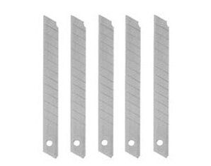 These blades are made of stainless steel and are lined up in a row.
