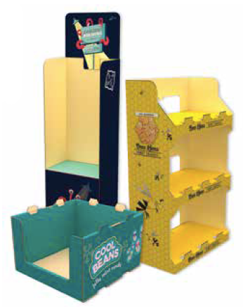 A group of cardboard display stands sitting next to each other on a white background.
