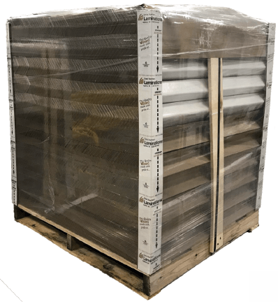 A wooden pallet with a clear plastic covering on it
