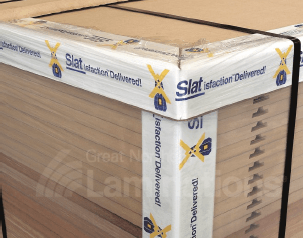 A stack of boxes wrapped in slat satisfaction delivered tape