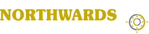 A logo for northwards with a compass on it