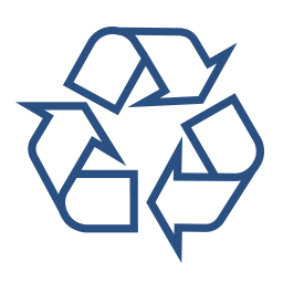 A blue recycling symbol with three arrows pointing in opposite directions on a white background.