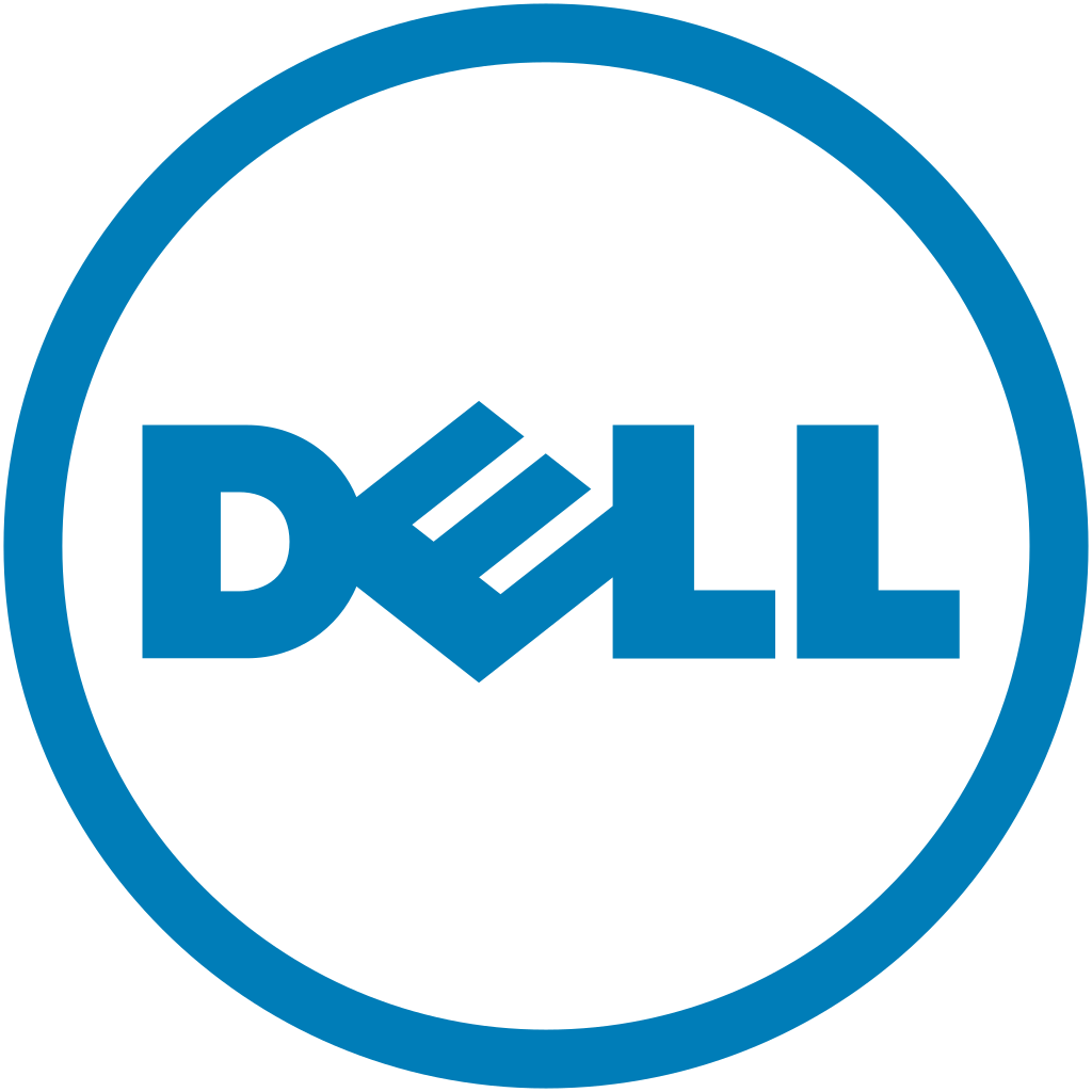 Dell logo in blue inside a blue circle on a white background