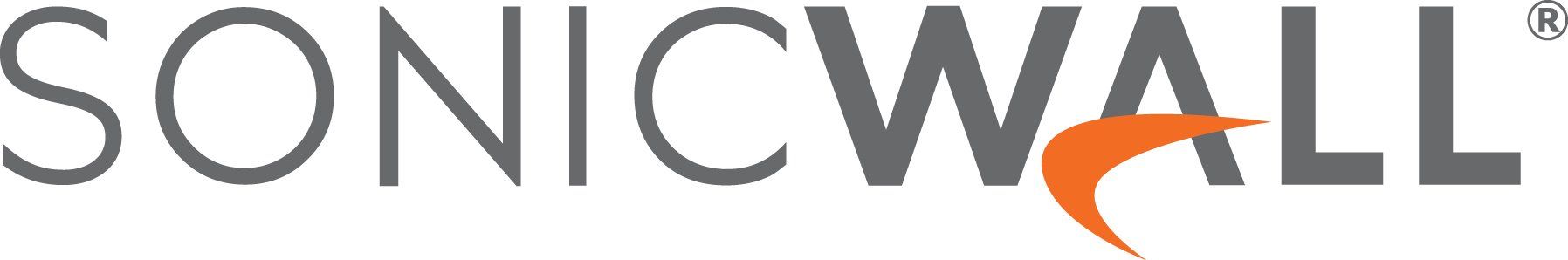 SonicWall logo in gray with orange swoosh accent