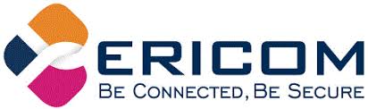 ERICOM logo with blue text and colorful abstract icon, tagline “Be Connected, Be Secure”
