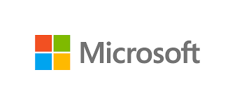 Microsoft logo with four colored squares and gray wordmark on white background