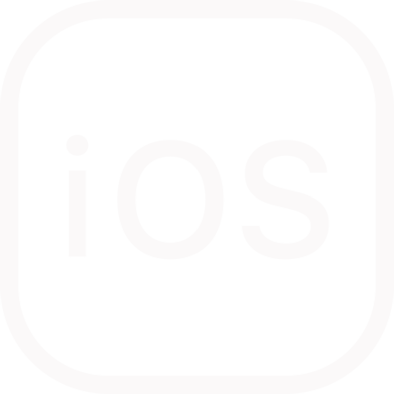 Faint white rounded-square icon with “iOS” text in the center