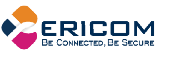 ERICOM logo with orange, blue, and magenta icon and tagline “Be Connected, Be Secure”