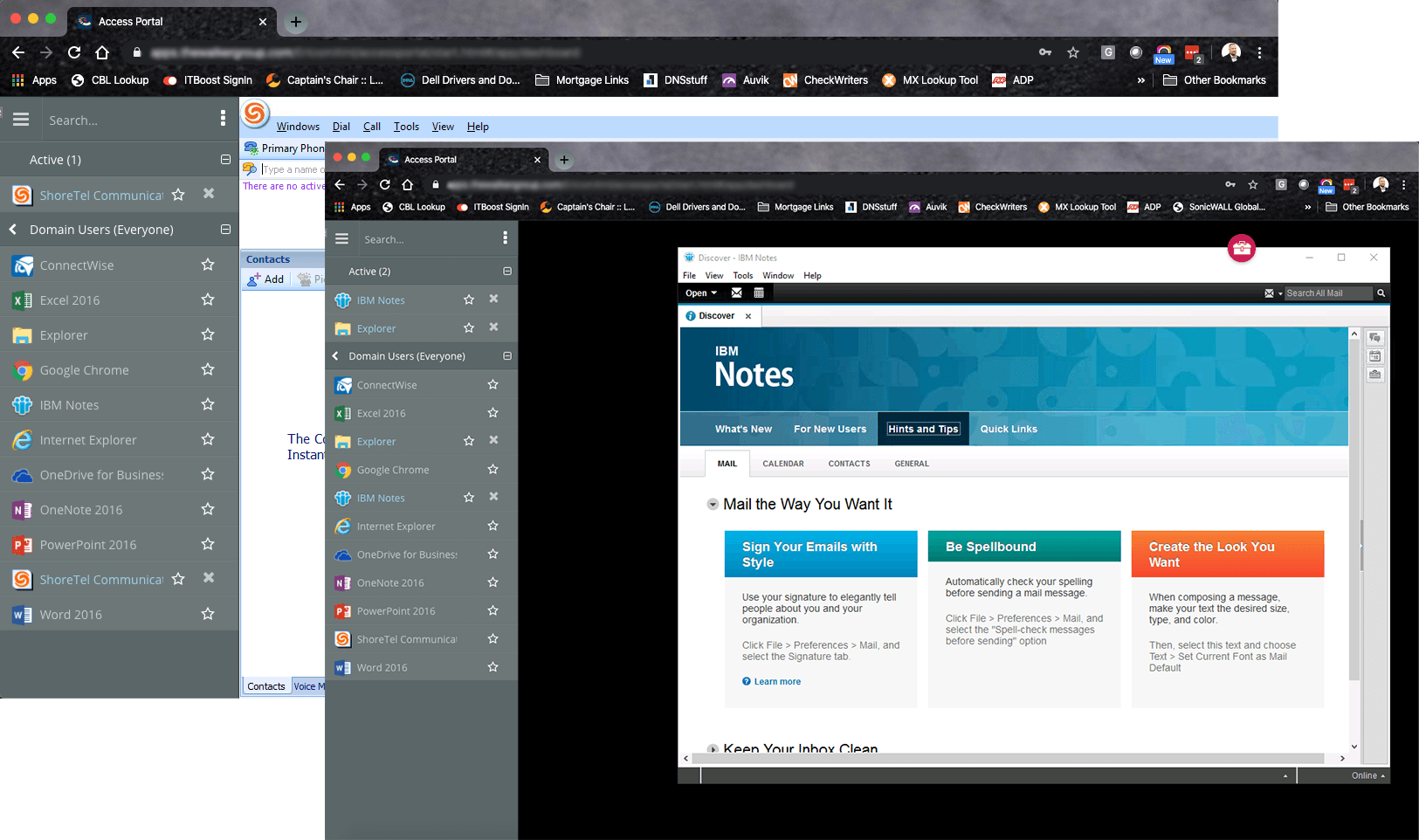 Desktop screenshot with overlapping browser windows showing a website dashboard and menu panels
