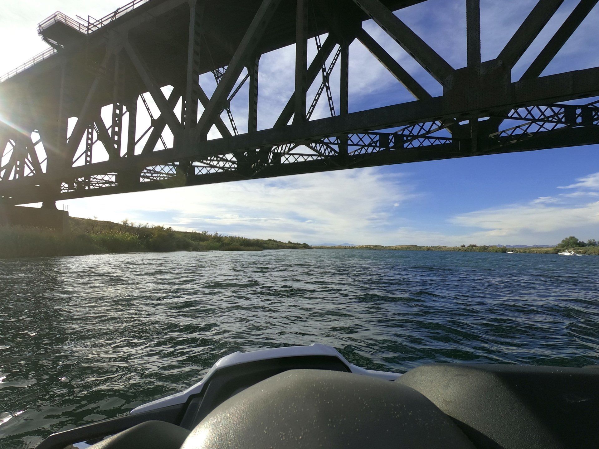 Colorado River in the evening hours under Topock Bridge