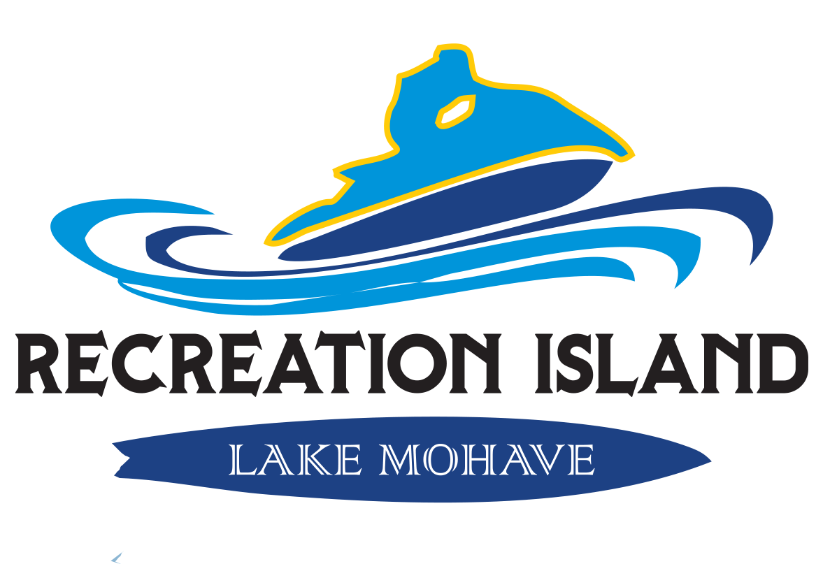 The logo for recreation island lake mohave shows a jet ski in the water.