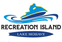 The logo for recreation island lake mohave shows a jet ski in the water.