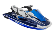 A blue and white jet ski on a white background.