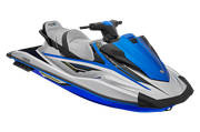 A blue and white jet ski on a white background.