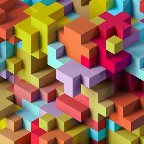 A bunch of colorful cubes are stacked on top of each other