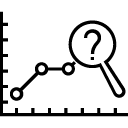 A line graph with a magnifying glass and a question mark.
