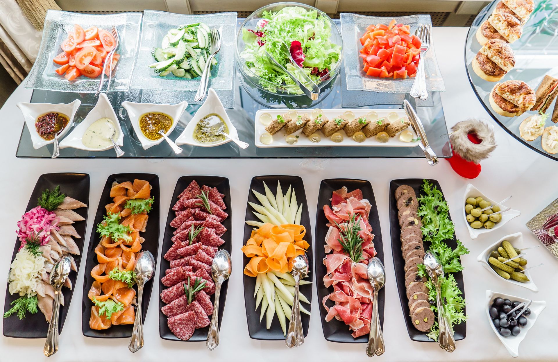 There are many different types of food on the table.