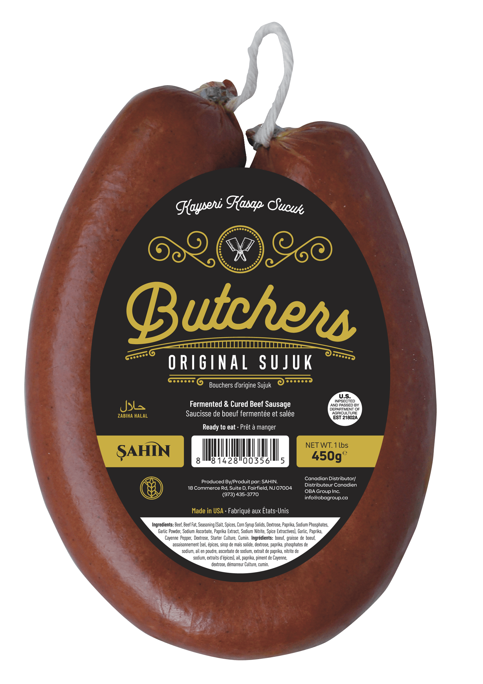 A sausage with a label that says butchers on it