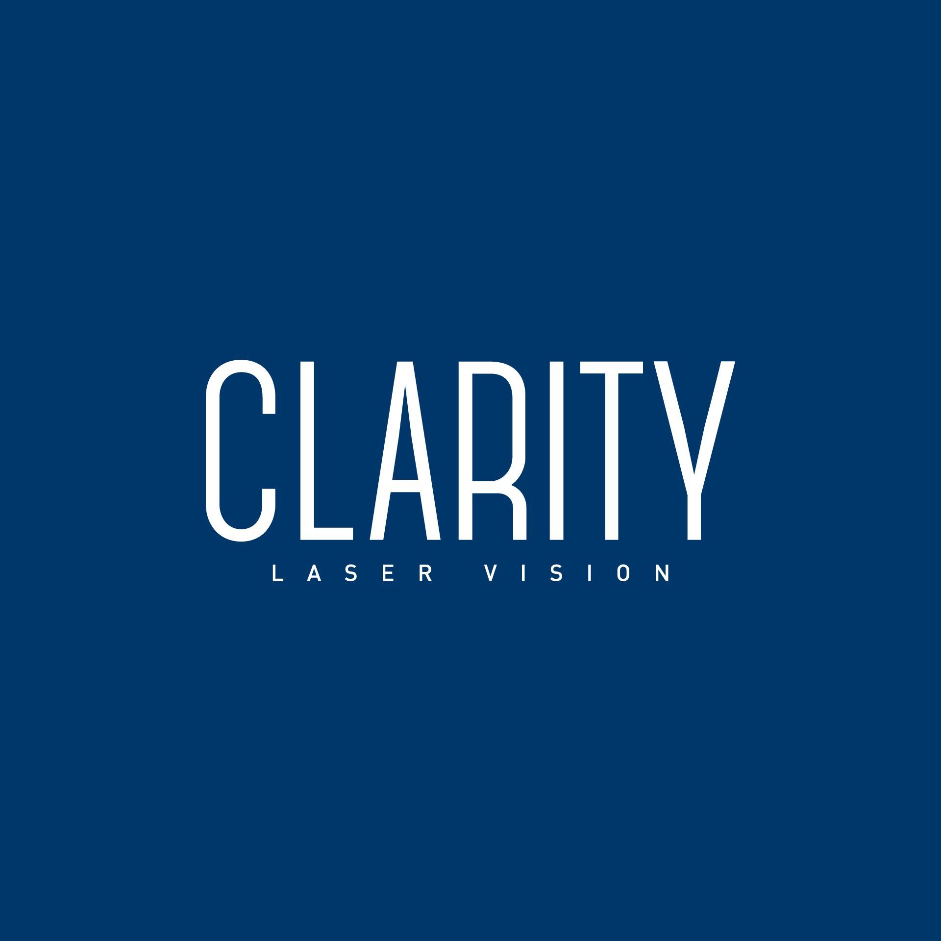 The logo for clarity laser vision is on a blue background.