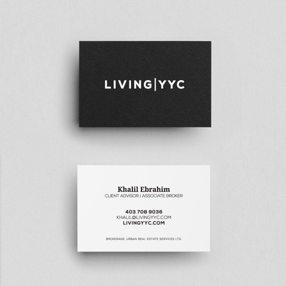 A black and white business card for living yyc