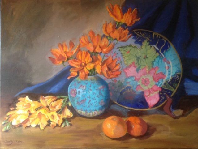 Freesias with Chinoiserie by Dorothy Fisher